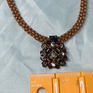 21” Elegant Gold Beaded Necklace with Square beaded Pendant